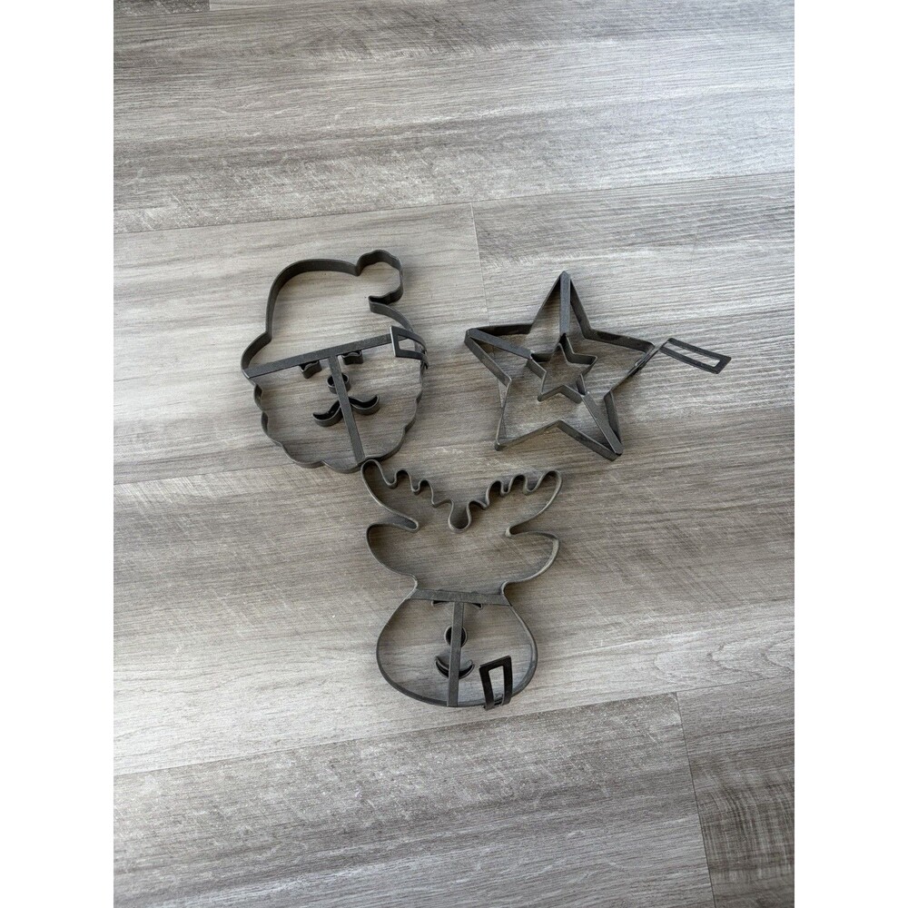 Vtg Williams Sonoma Christmas Pancake Molds Reindeer Santa Star Metal Set 3